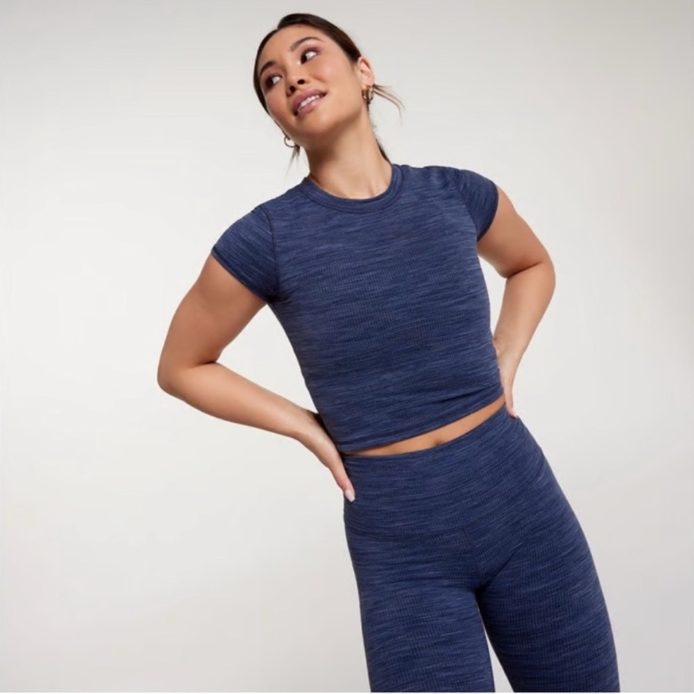 CALIA Essential Cropped Jacquard Tee in Ardosia Slate